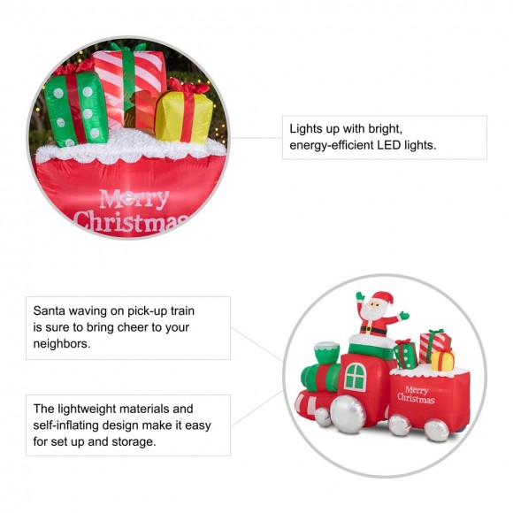 Glitzhome Glitzhome 8FT Lighted Inflatable Santa On Pick-Up Train Decor