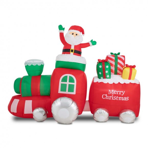 glitzhome Glitzhome 8FT Lighted Inflatable Santa On Pick-Up Train Decor