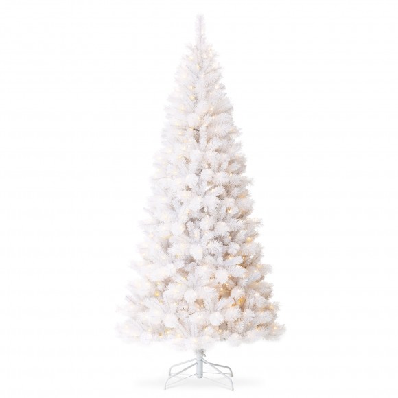 glitzhome Glitzhome 8ft Pre-Lit White Pine Slim Artificial Christmas Tree with 500 Warm White Lights & Remote Controller