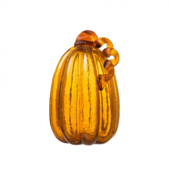 Glitzhome Glitzhome 9.06"H Hand Blown Tall Amber Crackle Glass Pumpkin Decor