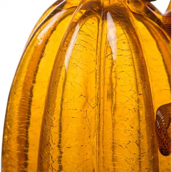 Glitzhome Glitzhome 9.06"H Hand Blown Tall Amber Crackle Glass Pumpkin Decor
