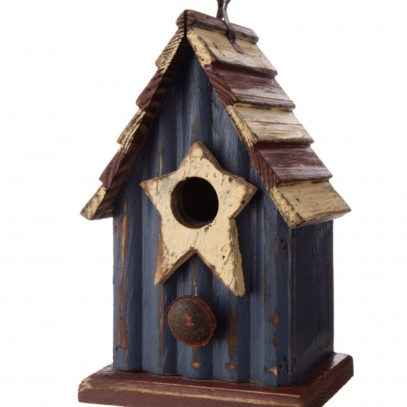 Glitzhome Glitzhome 9.06"H Rustic Patriotic Garden Distressed Wooden Decorative Birdhouse