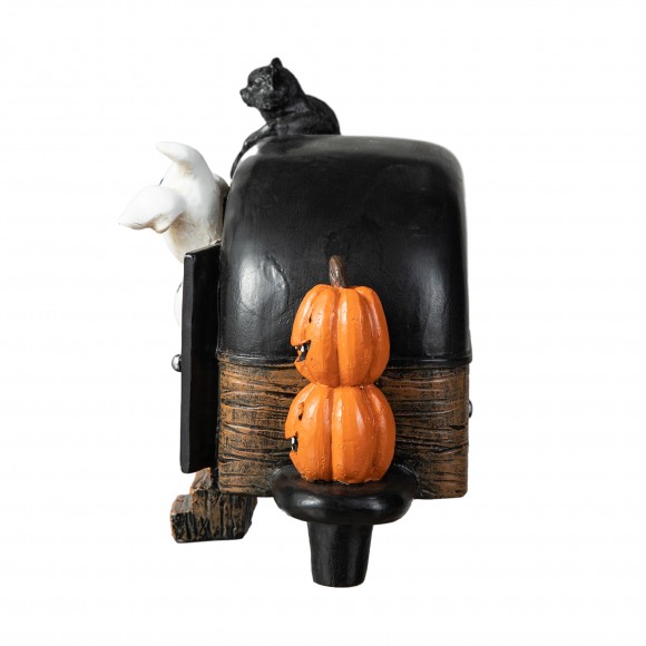 Glitzhome Glitzhome 9.25"L Halloween Polyresin Lighted Camper W/Ghost& Pumpkin&Black Cat Table Decor