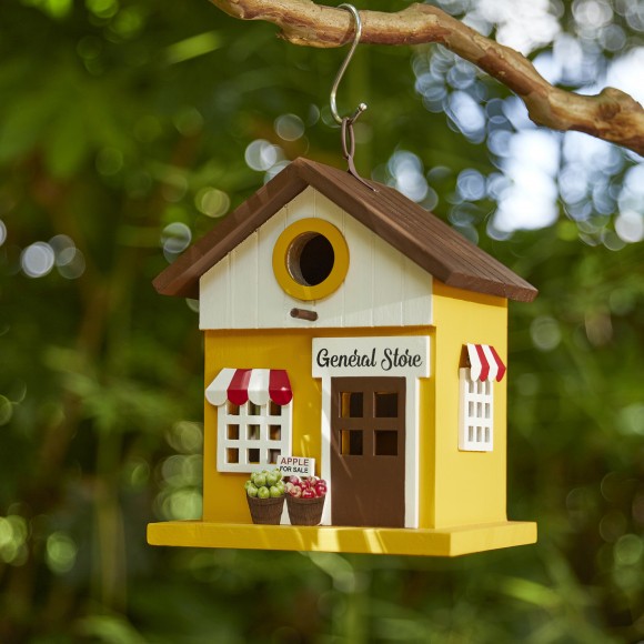 Glitzhome Glitzhome 9.5"H Modern Solid Wood Yellow General Store Decorative Outdoor Garden Birdhouse