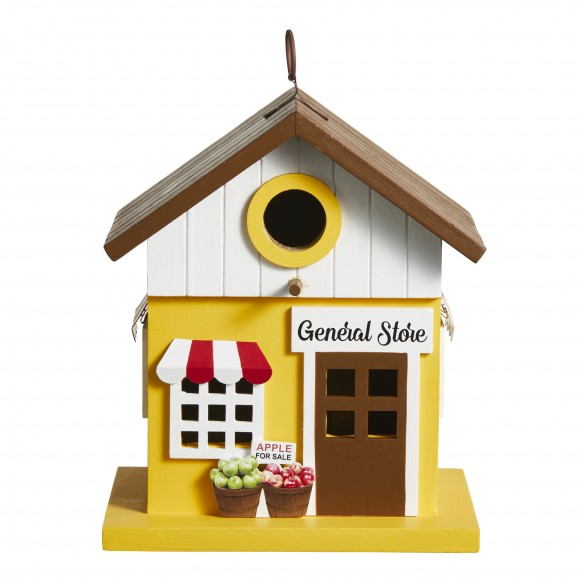 Glitzhome Glitzhome 9.5"H Modern Solid Wood Yellow General Store Decorative Outdoor Garden Birdhouse