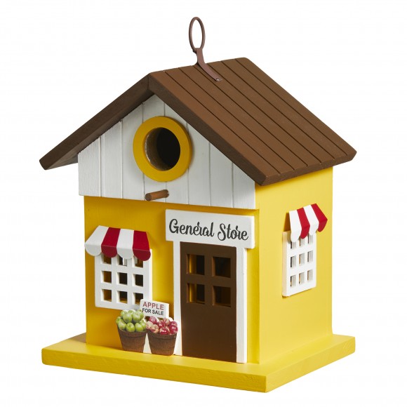 Glitzhome Glitzhome 9.5"H Modern Solid Wood Yellow General Store Decorative Outdoor Garden Birdhouse
