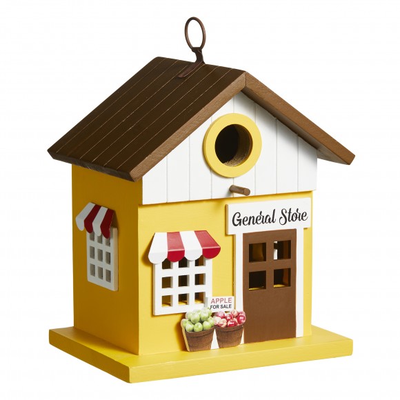 glitzhome Glitzhome 9.5"H Modern Solid Wood Yellow General Store Decorative Outdoor Garden Birdhouse