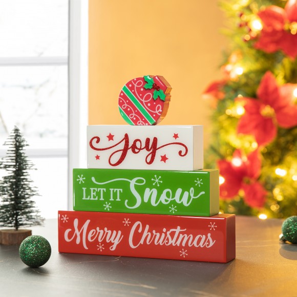 Glitzhome Glitzhome 9.5"L Christmas Wooden & Epoxy Resin Block Word Sign