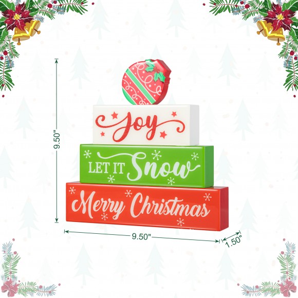 Glitzhome Glitzhome 9.5"L Christmas Wooden & Epoxy Resin Block Word Sign