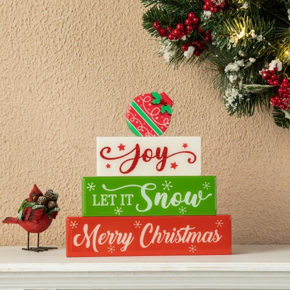 Glitzhome Glitzhome 9.5"L Christmas Wooden & Epoxy Resin Block Word Sign