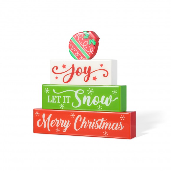 glitzhome Glitzhome 9.5"L Christmas Wooden & Epoxy Resin Block Word Sign