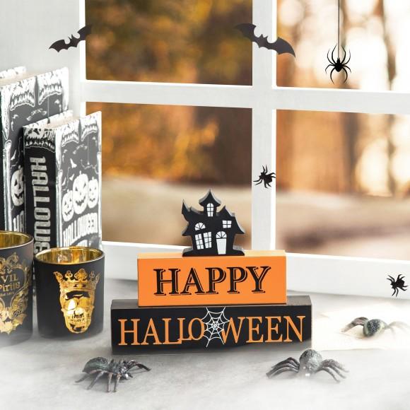 Glitzhome Glitzhome 9.5"L Happy Halloween Wooden Haunted House Block Sign
