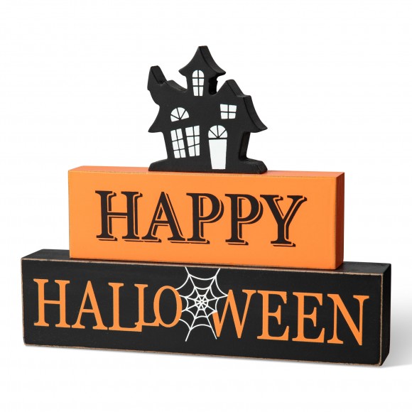 glitzhome Glitzhome 9.5"L Happy Halloween Wooden Haunted House Block Sign