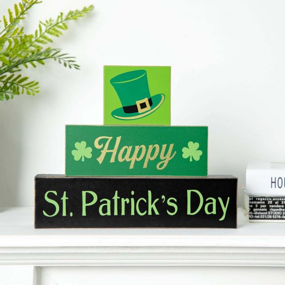Glitzhome Glitzhome 9.5"L St. Patrick's Day Wooden Block Table Sign