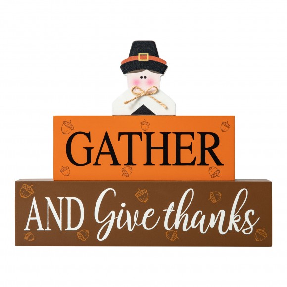 glitzhome Glitzhome 9.5"L Thanksgiving Wooden Pilgrim Table Block Sign