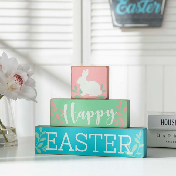 Glitzhome Glitzhome 9.5"L Wooden Easter Block Table Decor