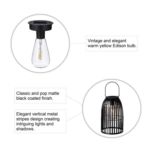 Glitzhome Glitzhome 9.75"H Black Metal Woven Solar Powered Outdoor Hanging Lantern