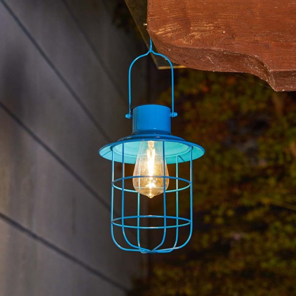 Glitzhome Glitzhome 9.75"H Blue Metal Wire Solar Powered Outdoor Hanging Lantern