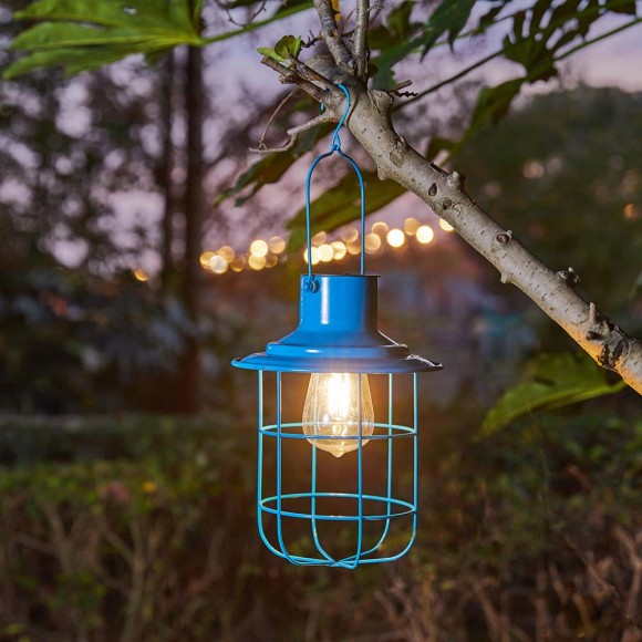 Glitzhome Glitzhome 9.75"H Blue Metal Wire Solar Powered Outdoor Hanging Lantern