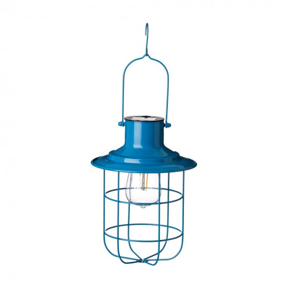 glitzhome Glitzhome 9.75"H Blue Metal Wire Solar Powered Outdoor Hanging Lantern