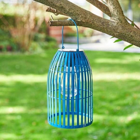 Glitzhome Glitzhome 9.75"H Blue Metal Woven Solar Powered Outdoor Hanging Lantern