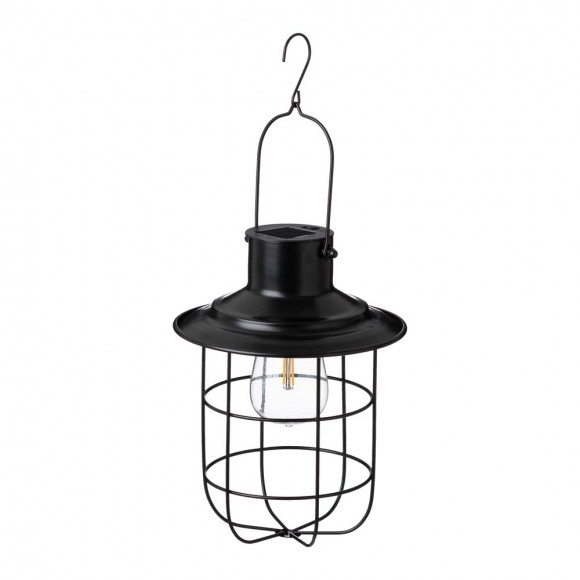 glitzhome Glitzhome 9.75"H Farmhouse Black Metal Wire Solar Powered Outdoor Hanging Lantern