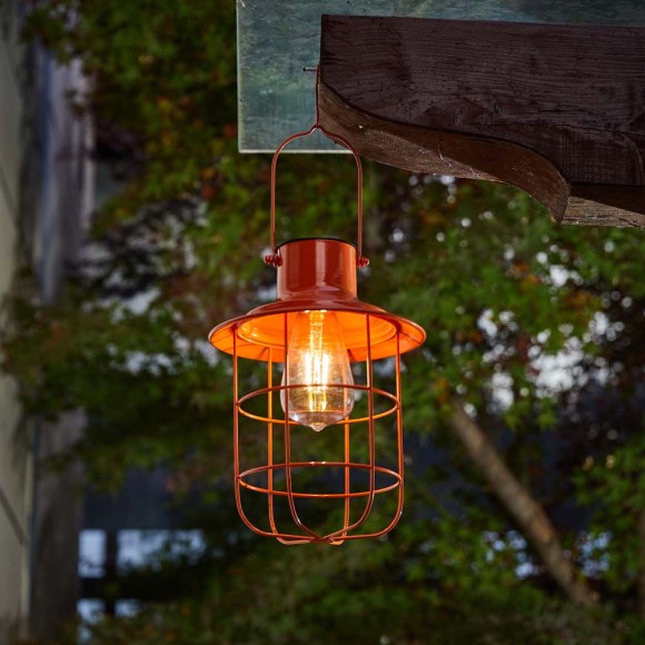 Glitzhome Glitzhome 9.75"H Orange Metal Wire Solar Powered Outdoor Hanging Lantern