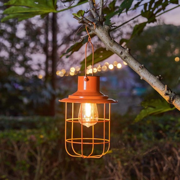 Glitzhome Glitzhome 9.75"H Orange Metal Wire Solar Powered Outdoor Hanging Lantern