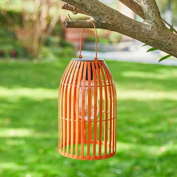 Glitzhome Glitzhome 9.75"H Orange Metal Woven Solar Powered Outdoor Hanging Lantern