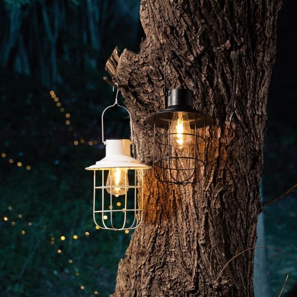 Glitzhome Glitzhome 9.75"H Set Of 2 Industrial-Style Black Metal Wire Solar Powered Edison Bulb Outdoor Hanging Lantern