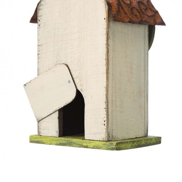 Glitzhome Glitzhome 9.75"H Washed White Distressed Solid Wood Birdhouse With 3D Tree And Bird