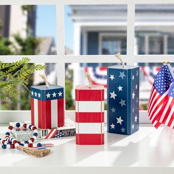 Glitzhome Glitzhome 9.75"H Wooden Patriotic/Americana Firecracker Table Decor