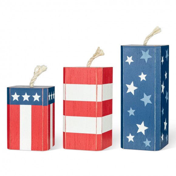 glitzhome Glitzhome 9.75"H Wooden Patriotic/Americana Firecracker Table Decor