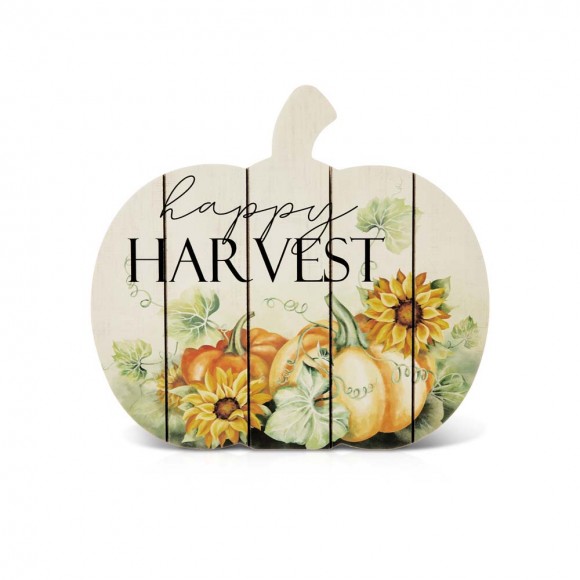 Glitzhome Glitzhome 9.75"L "Happy Harvest" Wooden Pumpkin Table Sign Decor