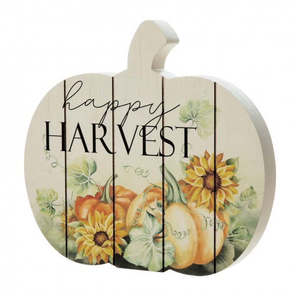 glitzhome Glitzhome 9.75"L "Happy Harvest" Wooden Pumpkin Table Sign Decor