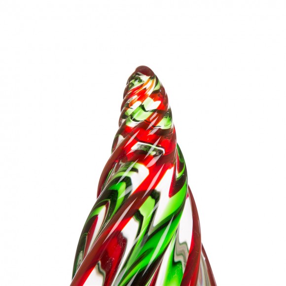 Glitzhome Glitzhome 9.8"H Red/Green Striped Table Decor Glass Christmas Tree