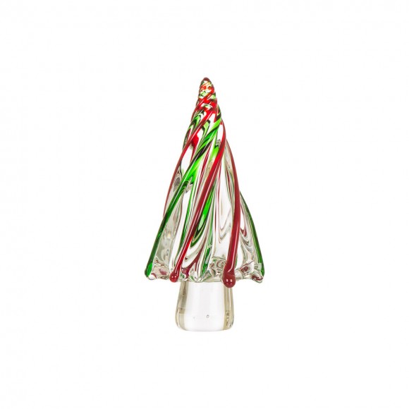 glitzhome Glitzhome 9.8"H Red/Green Striped Table Decor Glass Christmas Tree