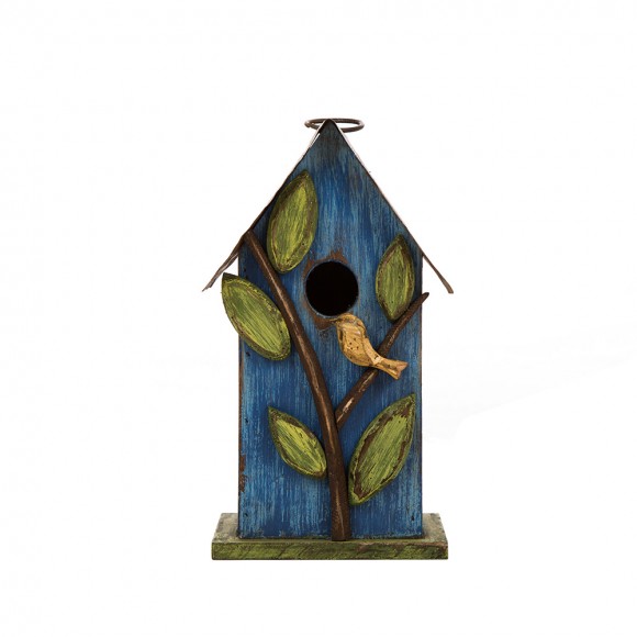 glitzhome Glitzhome 9.84"H Distressed Leaves Wooden Garden Birdhouse