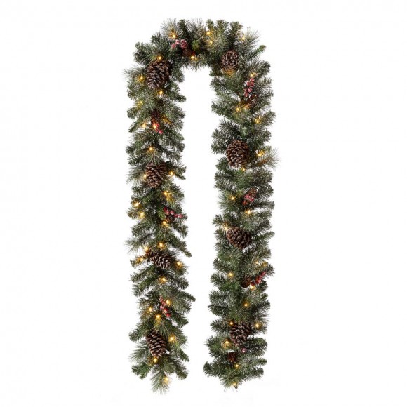 glitzhome Glitzhome 9 ft. Pre-Lit Glittered Pine Cone Christmas Garland with 50 Warm White LED Lights