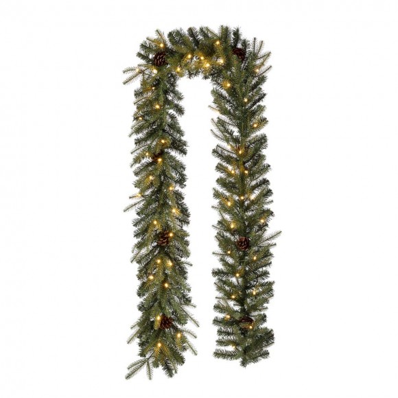 Glitzhome Glitzhome 9 Ft. Pre-Lit Greenery Pine Cone Christmas Garland With 50 Warm White LED Lights