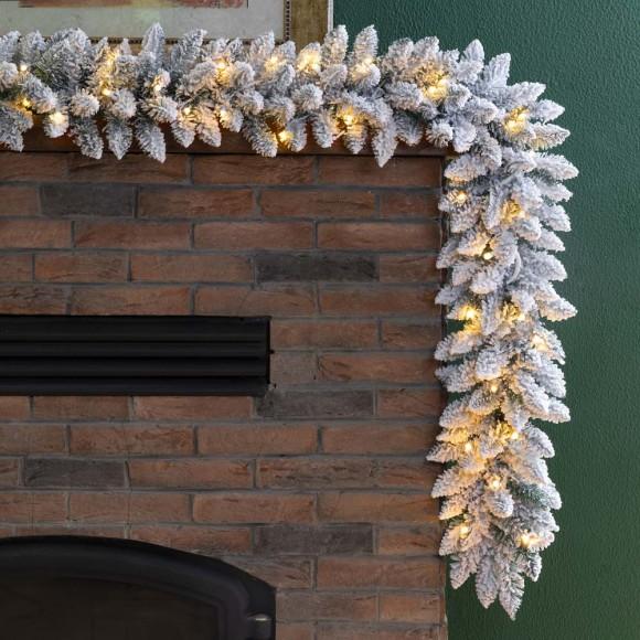 Glitzhome Glitzhome 9 Ft. Pre-Lit Snow Flocked Christmas Garland With 50 Warm White LED Lights