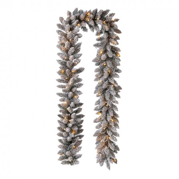 glitzhome Glitzhome 9 ft. Pre-Lit Snow Flocked Christmas Garland with 50 Warm White LED Lights