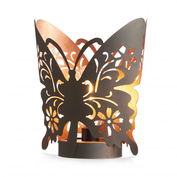 glitzhome Glitzhome 9"L Black and Gold Metal Cutout Flying Butterfly Silhouette Solar Powdered Edison Bulb Outdoor Lantern