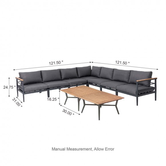 Glitzhome Glitzhome 9 Piece Outdoor Patio Black Aluminum Sectional Conversation Sofa Set With Cushions