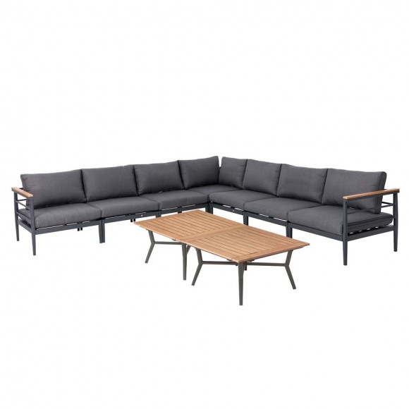 glitzhome Glitzhome 9 Piece Outdoor Patio Black Aluminum Sectional Conversation Sofa Set with Cushions