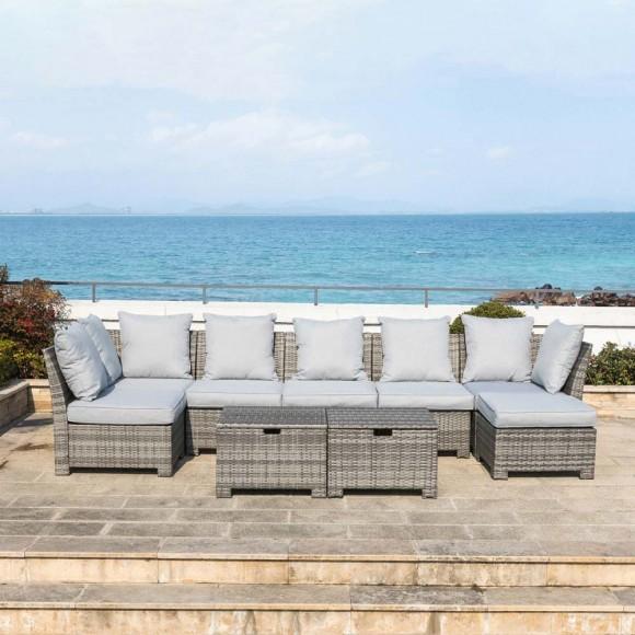 Glitzhome Glitzhome 9-Piece Outdoor Patio Wicker Sectional Conversation Sofa Set With Cushions