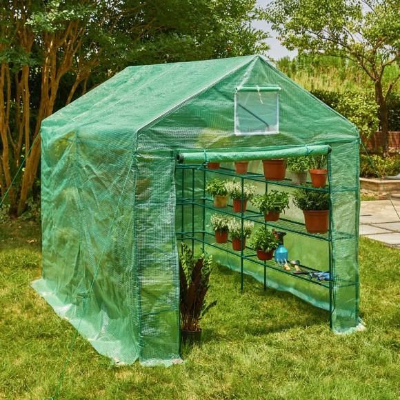 Glitzhome Glitzhome 98.5"W 12 Shelves Walk-In Zipper PE Greenhouse