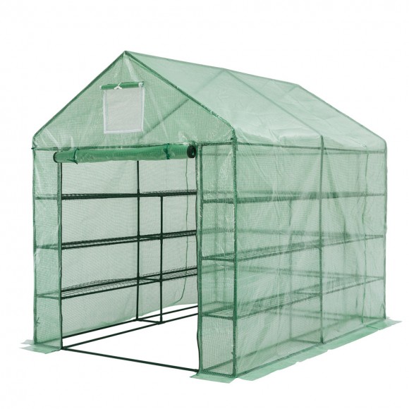 glitzhome Glitzhome 98.5"W 12 Shelves Walk-In Zipper PE Greenhouse