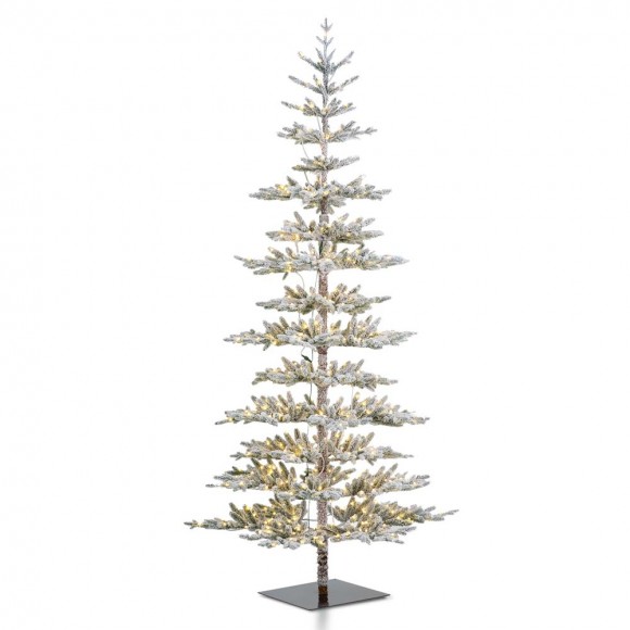 glitzhome Glitzhome 9ft Deluxe Pre-Lit Flocked Pine Artificial Christmas Tree with 650 Warm White Lights