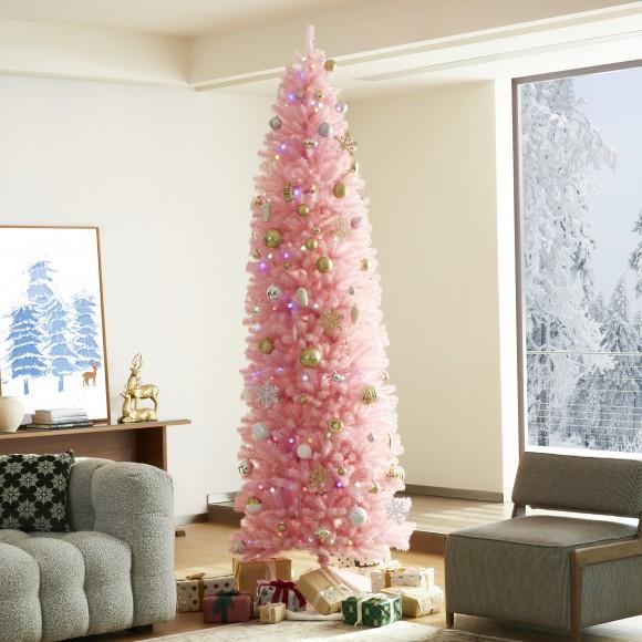 Glitzhome Glitzhome 9ft Pink Pencil Tinsel Artificial Christmas Tree